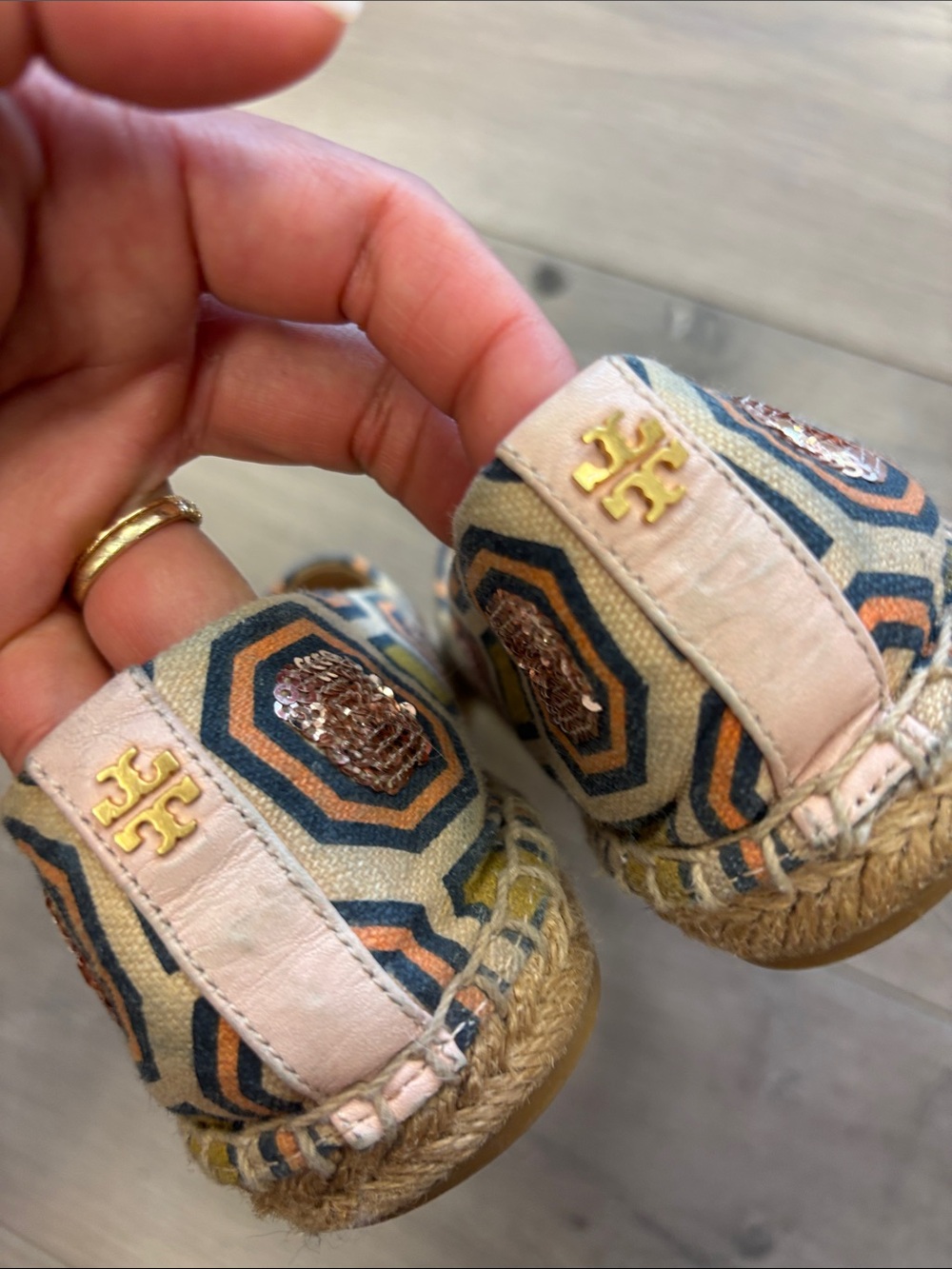 Geometric Espadrille Slip-Ons in Navy and Tan - Picture 5 of 8